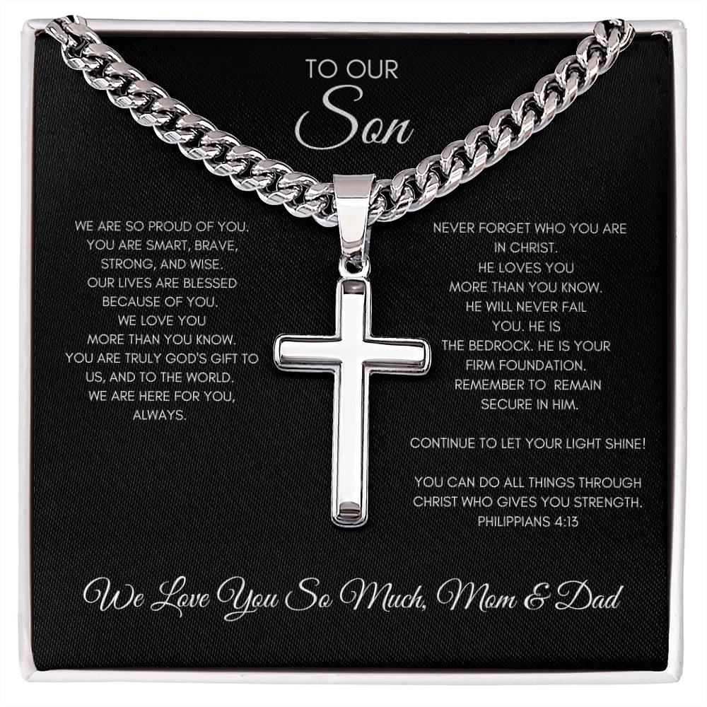 To Our Son Necklace Philippians 4:13 - Love Mom & Dad