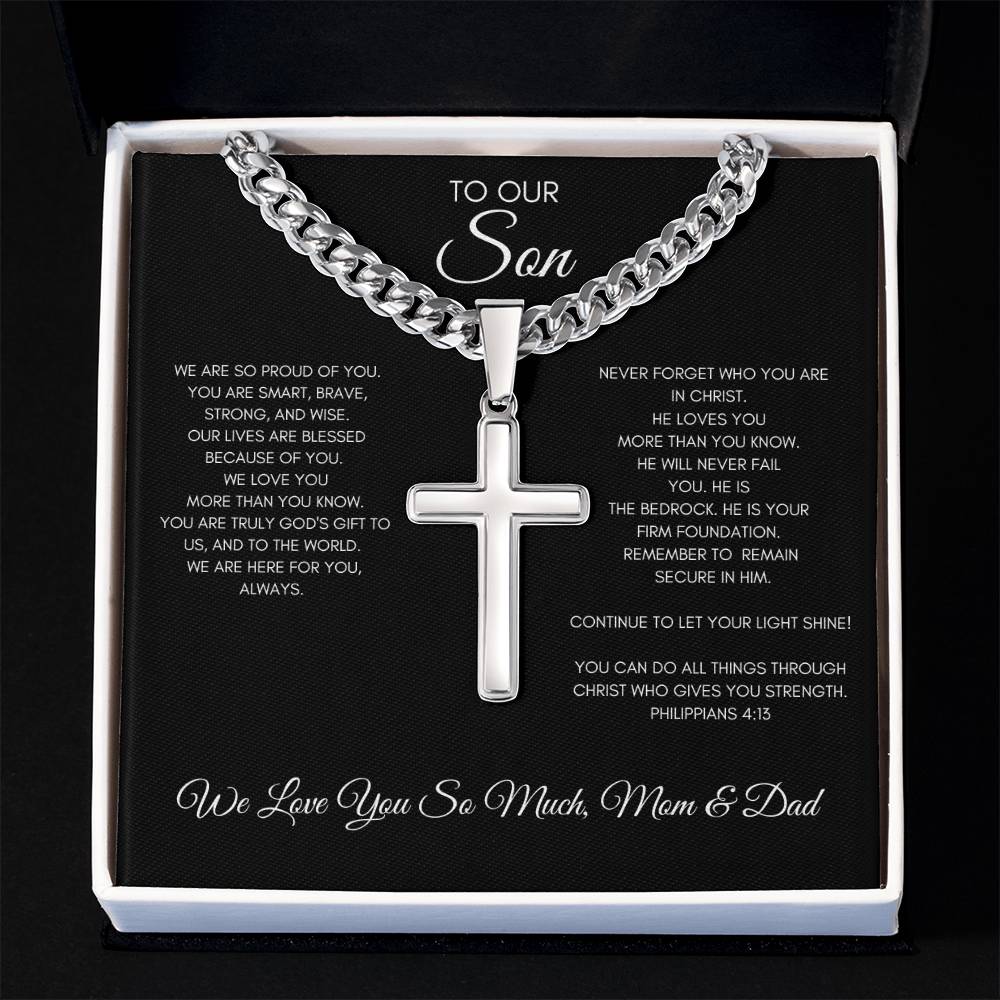 To Our Son Necklace Philippians 4:13 - Love Mom & Dad