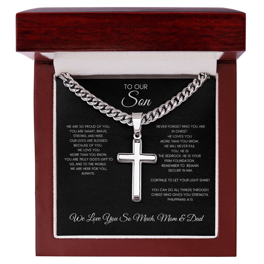 To Our Son Necklace Philippians 4:13 - Love Mom & Dad