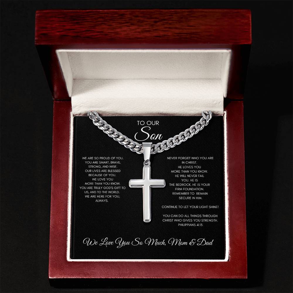 To Our Son Necklace Philippians 4:13 - Love Mom & Dad